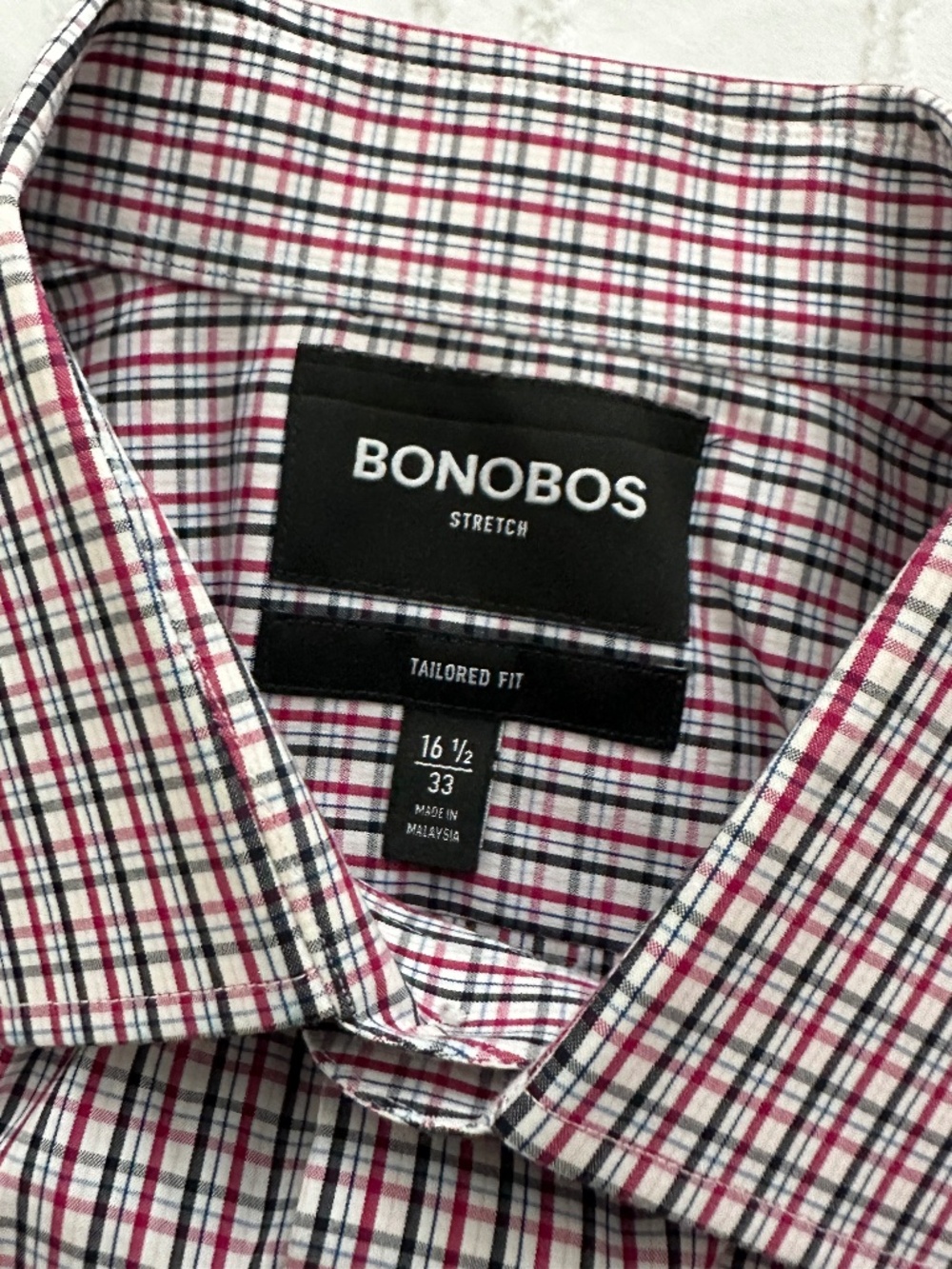 Bonobos Stretch Men's Tailored Fit Size 16.5" x 33" Red/White/Blue Stretch
